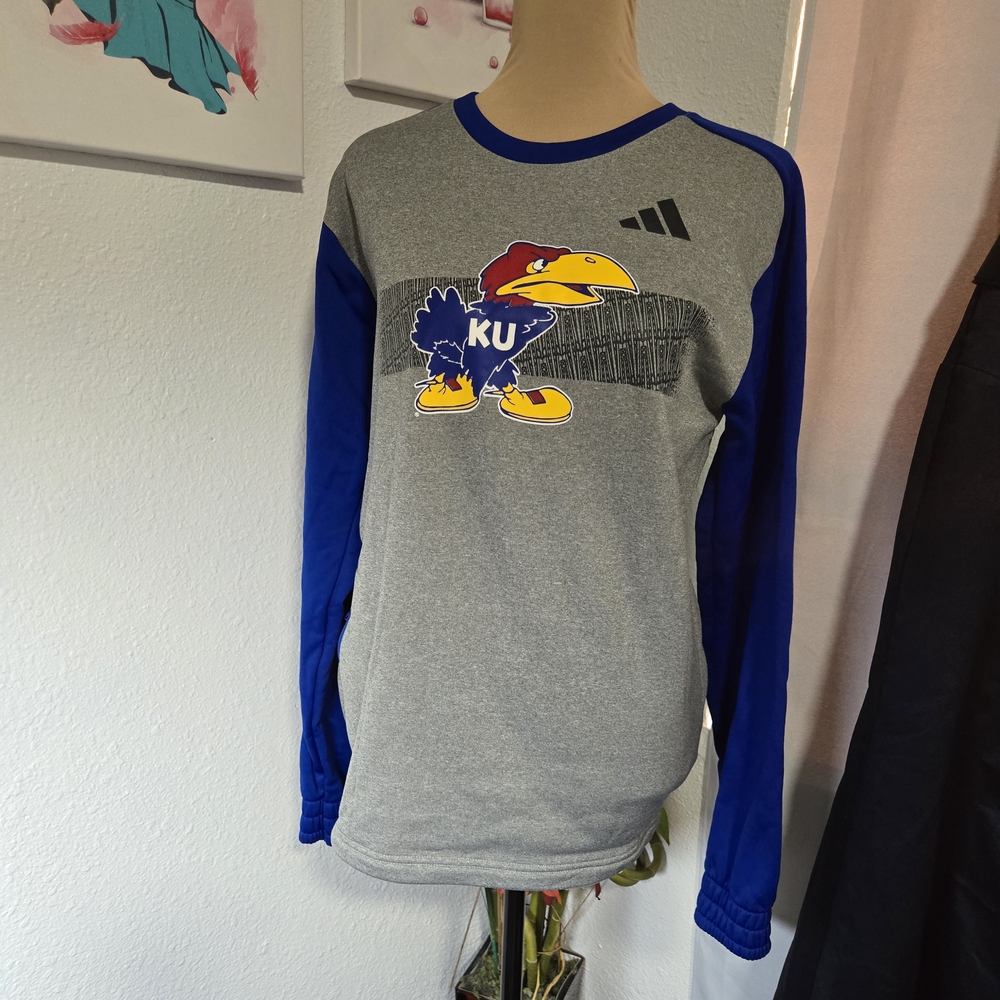 Adidas Gray and Blue Graphic Sweatshirt